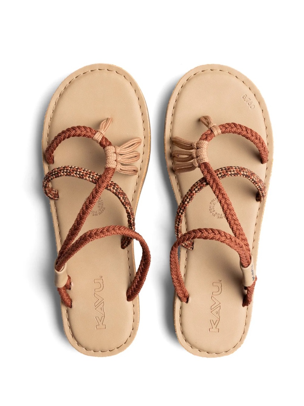 KAVU- Horizon. Women’s Braided Strap Tan Brown Slide Sandals.  Size 6